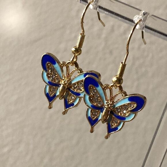 Drop Earrings butterfly 14k plated - Picture 1 of 5